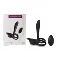 Couples Vibrator with Dual Penis Rings 10 Function Remote Control Silicone BLACK